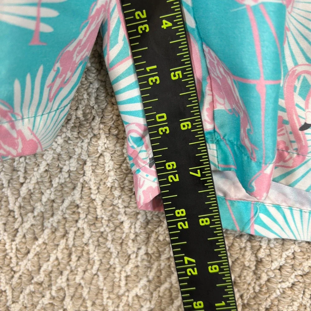 Tipsy Elves Swim Trunks Mens Medium Pink Flamingo Print Teal Tropical